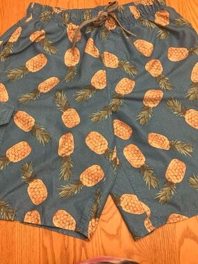 Beverly Hills Polo Club Blue Pineapple Print Men’s Swim Trunks